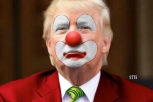 Trump dressed as a clown.
